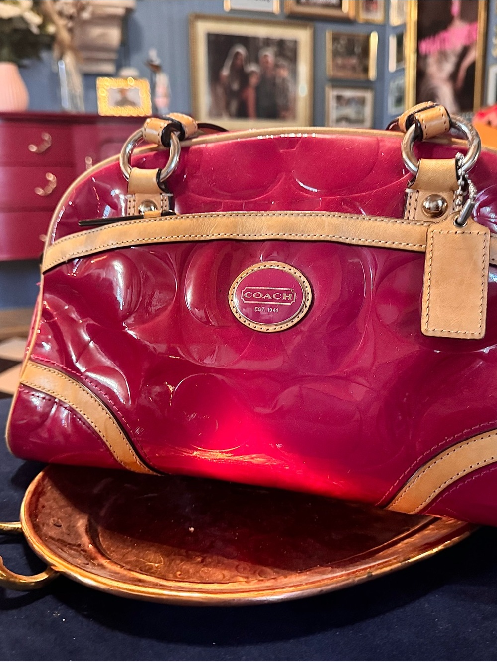 Coach Madison Patent Leather Sophia Satchel/Bowling-style Purse in Pink/Fuchsia